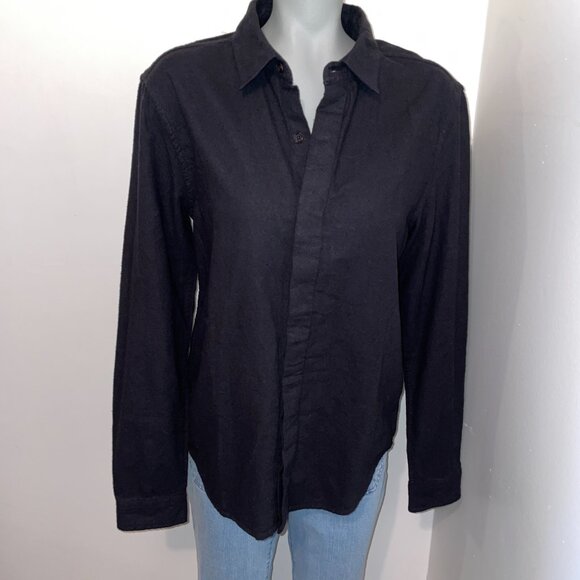 TenTree button down shirt long sleeve organic cotton black womens small new - Picture 4 of 8